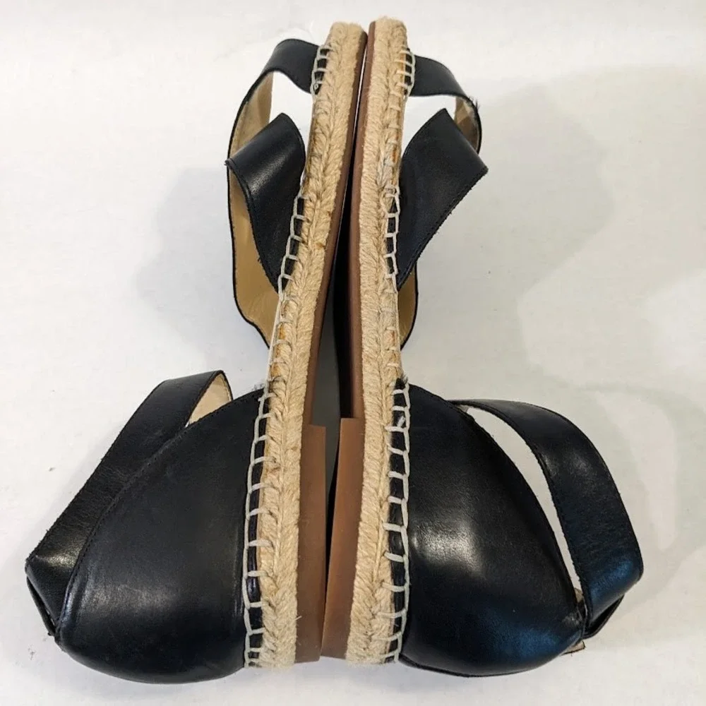 Sole Society Saundra Black Leather Espadrille Ankle Strap Sandals Womens 9.5 M